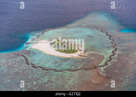 Foto aerea di un isola privata delle Maldive Foto Stock