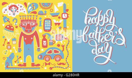 Felice giorno padri biglietto di auguri con scritte a mano iscrizione Illustrazione Vettoriale