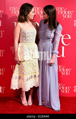 Emilia Clarke (sinistra) e Jenna Coleman frequentando il me prima di European Film Premiere a Curzon Mayfair, Londra. Stampa foto di associazione. Picture Data: mercoledì 25 maggio 2016. Foto di credito dovrebbe leggere: Ian West/PA FILO Foto Stock