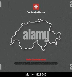 Confederazione Svizzera mappa e bandiera ufficiale su sfondo grunge. vettore politica svizzera mappa 3d'illustrazione. Unione sta Illustrazione Vettoriale
