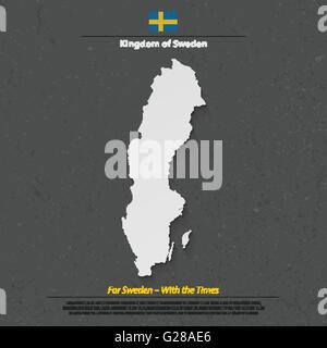 Regno di Svezia mappa isolato e bandiera ufficiale icona. vettore politico svedese mappe 3d'illustrazione. Svedese geografico te banner Illustrazione Vettoriale