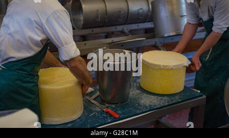 Due produttori di formaggio formaggio di pulizia Foto Stock