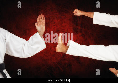 Immagine composita del combattente donna eseguendo il karate posizione Foto Stock