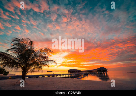 Amazing Sunset beach in Maldive. Concetto di sfondo Foto Stock