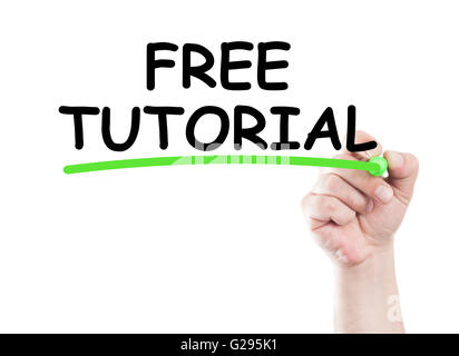 Libera turorial scritto a mano utilizzando un pennarello e sottolineare il trasparente la scheda di pulizia con sfondo bianco e spazio di copia Foto Stock