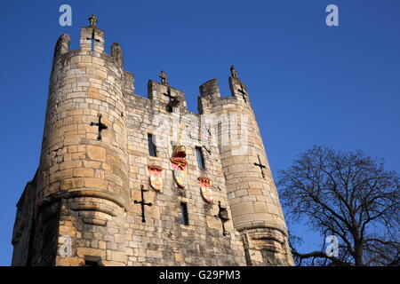 Il cancello di ingresso a Micklegate Bar a York, nello Yorkshire, Inghilterra, Regno Unito Foto Stock