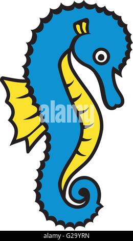 Seahorse cartoon con contorno Illustrazione Vettoriale