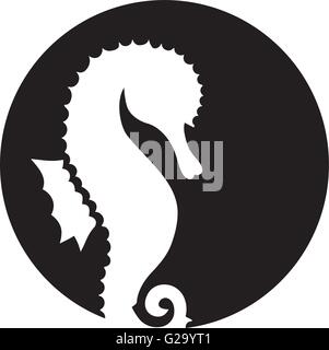 Seahorse silhouette di fronte luna Illustrazione Vettoriale