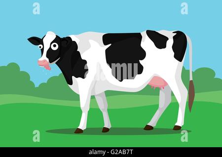 La mucca pazza illustrazione sulla boccola con l'espressione divertente e gli occhi Illustrazione Vettoriale