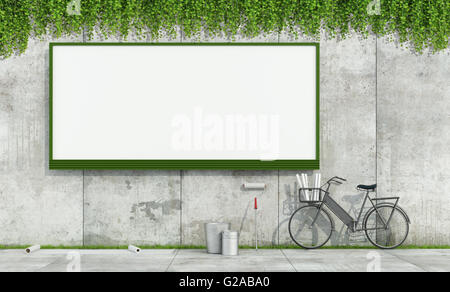 Blank street cartellone su grunge muro di cemento e di strumenti di appendere manifesti - 3d rendering Foto Stock