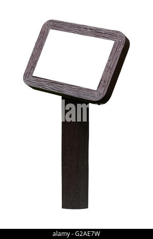 Cartello in legno con perni per lettere di ingresso isolato su sfondo bianco con tracciato di ritaglio Foto Stock