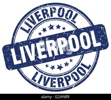 Liverpool blu rotondo grunge vintage timbro di gomma Illustrazione Vettoriale