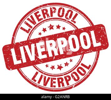 Liverpool rosso rotondo grunge vintage timbro di gomma Illustrazione Vettoriale