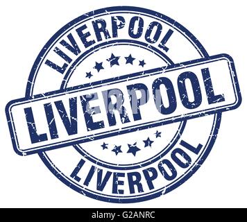 Liverpool blu rotondo grunge vintage timbro di gomma Illustrazione Vettoriale