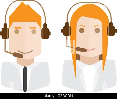 Maschio e femmina call center le icone di avatar Illustrazione Vettoriale
