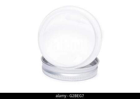 Alluminio coperchi o tappi jar isolato su bianco di sfondo per studio Foto Stock