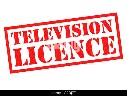 La televisione licenza red timbro di gomma su uno sfondo bianco. Foto Stock