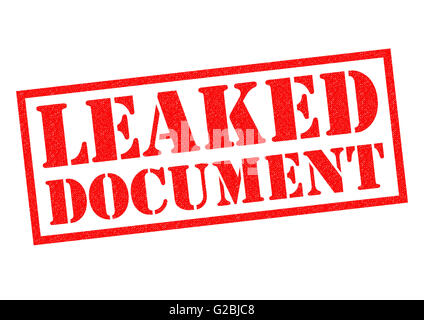 Documento fuoriuscito rosso timbro di gomma su uno sfondo bianco. Foto Stock