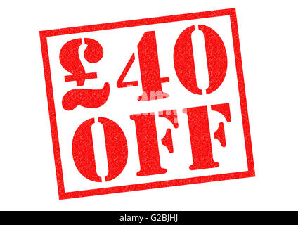 £40 di sconto rosso timbro di gomma su uno sfondo bianco. Foto Stock