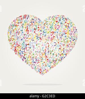 Forma di cuore di colore musica con note Illustrazione Vettoriale