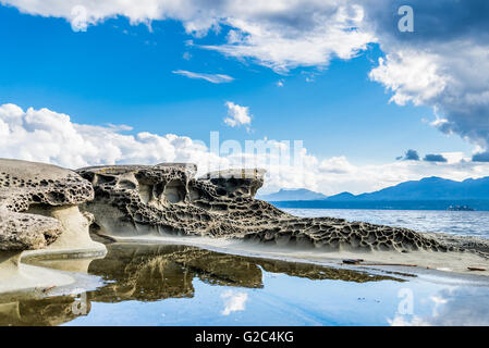 Onda di arenaria erosa, Heron rocce, Hornby Isola, British Columbia, Canada Foto Stock