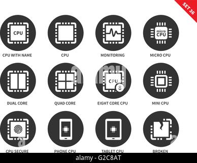 Le icone della cpu su sfondo bianco. Illustrazione Vettoriale