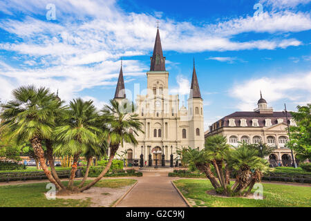 New Orleans in Louisiana, USA a Jackson Square e Cattedrale di San Louis. Foto Stock