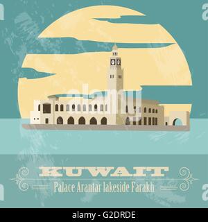 Il Kuwait. In stile retrò immagine. Palace Arantar lakeside Farakh. Illustrazione Vettoriale Illustrazione Vettoriale