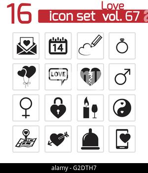 Vettore amore nero set di icone su sfondo bianco Illustrazione Vettoriale