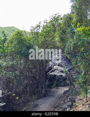 Un sentiero escursionistico lungo una montagna a st bart con una sezione di fasi intagliato Foto Stock