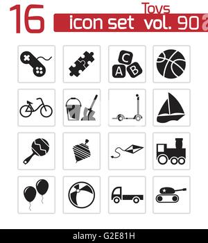 Vettore giocattoli nero set di icone su sfondo bianco Illustrazione Vettoriale