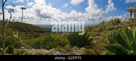 Panoramica orizzontale (3 picture stitch) vista aerea di Topes de Collantes Parco Nazionale di Cuba. Foto Stock