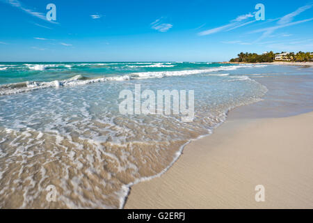 Vista orizzontale sopra la spiaggia incontaminata a Varadero, Cuba. Foto Stock