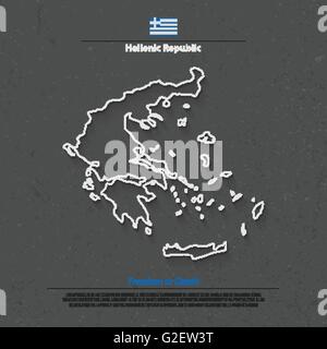 Repubblica ellenica mappa isolato e bandiera ufficiale icone. vettore Grecia mappa politico di una linea sottile e la relativa icona. Paese europeo geographic Illustrazione Vettoriale
