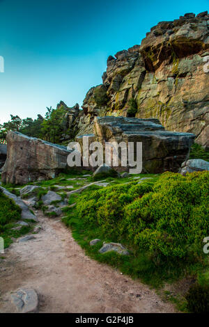 Il Roaches al tramonto, il parco nazionale di Peak District, REGNO UNITO Foto Stock