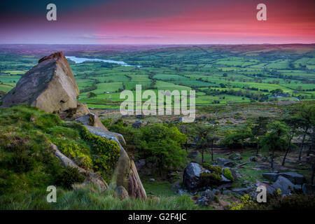 Il Roaches al tramonto, il parco nazionale di Peak District, REGNO UNITO Foto Stock