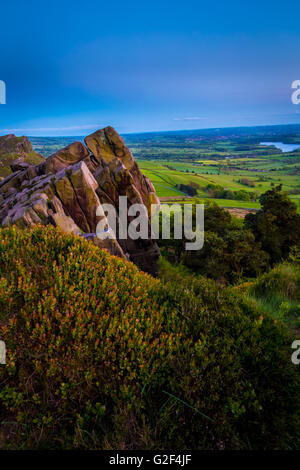 Il Roaches al tramonto, il parco nazionale di Peak District, REGNO UNITO Foto Stock