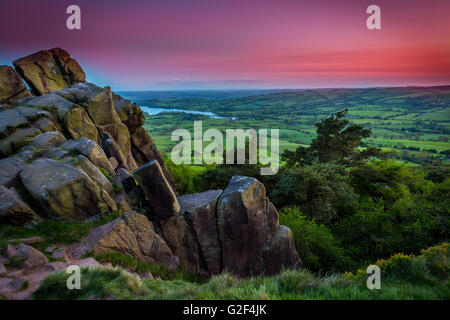 Il Roaches al tramonto, il parco nazionale di Peak District, REGNO UNITO Foto Stock