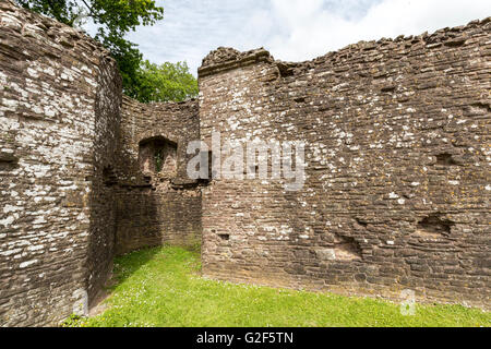 Parete e resti di twoer nel reparto esterno, il castello bianco, LLantilio Crossenny, Monmouthshire, Wales, Regno Unito Foto Stock