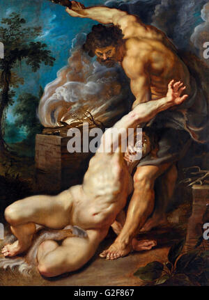 Caino uccidere Abele da Peter Paul Rubens, olio su pannello, c.1608-09. Caino e Abele erano i due figli maggiori di Adamo ed Eva e questo dipinto mostra Caino uccidere suo fratello. Foto Stock