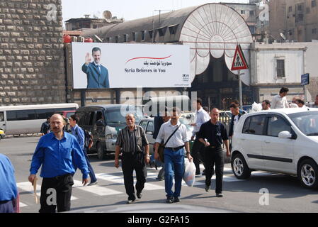 Damasco, Presidente Bashar al-Assad poster di propaganda Foto Stock