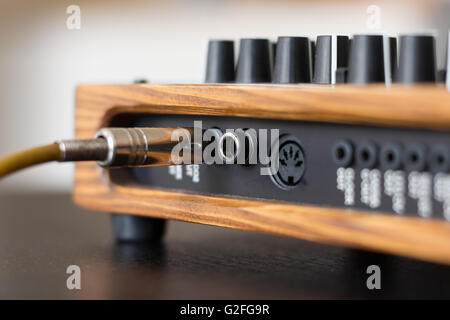 Spinotto jack del cavo sulla macro sintetizzatore Foto Stock