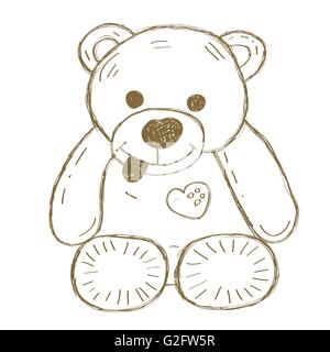 Disegnata a mano isolato Teddy bear. Doodle illustrazione vettoriale. Illustrazione Vettoriale