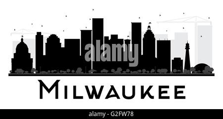 Milwaukee skyline della città in bianco e nero la silhouette. Illustrazione Vettoriale. Piatto semplice concetto per il turismo presentazione Illustrazione Vettoriale