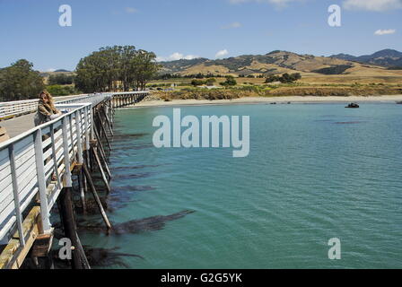 San Simeon Pier a William Randolf Hearst membro spiaggia di San Simeone, California Foto Stock