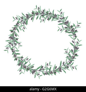 Acquerello ghirlanda di oliva. Illustrazione isolato su sfondo bianco. Biologici e naturali nozione. Foto Stock