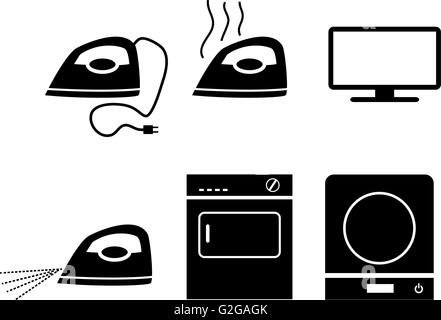 Stufa elettrica, ferro da stiro, incubatori e icone di TV, vettore Illustrazione Vettoriale