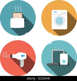 Tostapane, asciugacapelli, lavaggio ,aspirapolvere icone, vettore Illustrazione Vettoriale