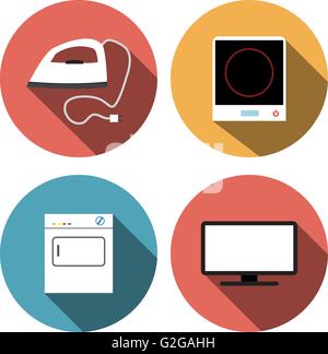 Stufa elettrica, ferro da stiro, incubatori e icone di TV, vettore Illustrazione Vettoriale
