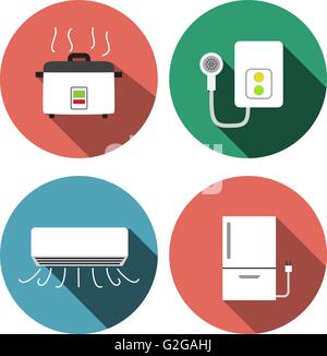 Riscaldatore di acqua, il condizionatore d'aria, il cuoci riso icone, vettore Illustrazione Vettoriale